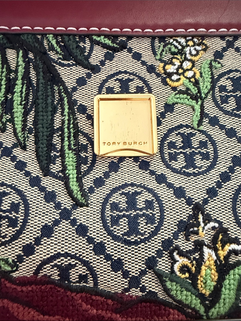 Tory Burch Burgundy Botanical & Leopard Canvas Crossbody Bag Limited Edition - Picture 5 of 7